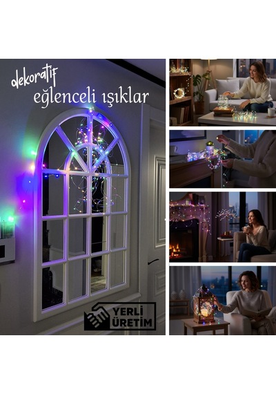 Upway 10m Su Geçirmez 4 Renkli 100 Led Işık - Pilli Dekoratif Aydınlatma Çok Renkli