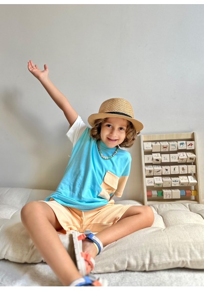 Jolly Kids Erkek Çocuk Blok Renkli Cepli Şortlu Takım Mint Yeşili