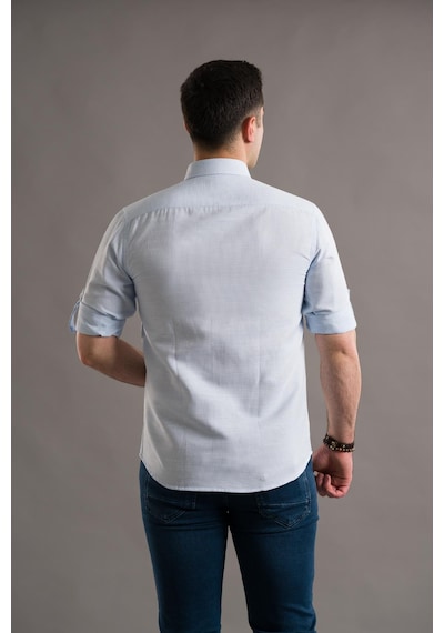 Slimfit Armürlü Yaka Düğmeli Katlamalı Uzun Kol Erkek Gömlek 001