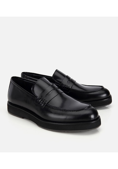 Hotiç Erkek Açma Deri Siyah Kalın Tabanlı Klasik Loafer