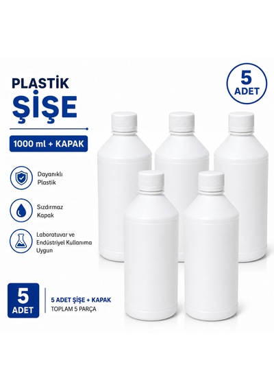 Plastik Şişe + Kapak 1000 Ml 5 Adet