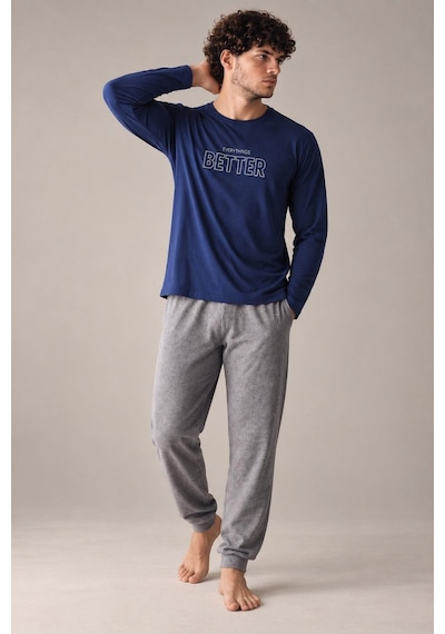 Gd Goldoremi Erkek Everythings Better Orta Kalın Regular Manşetli Uzun Kollu Pijama Takım İndigo Gd Goldoremi Erkek Everythings Better Orta Kalın Regular Manşetli Uzun Kollu Pijama Takım İndigo