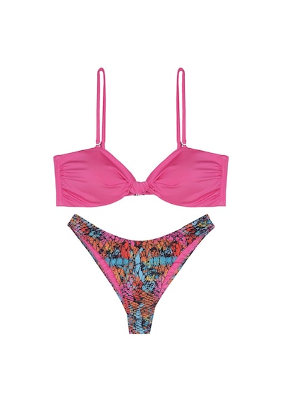 Kaplı Kesim Düğüm Detaylı Ayarlanabilir Askılı Bikini Takım Pembe