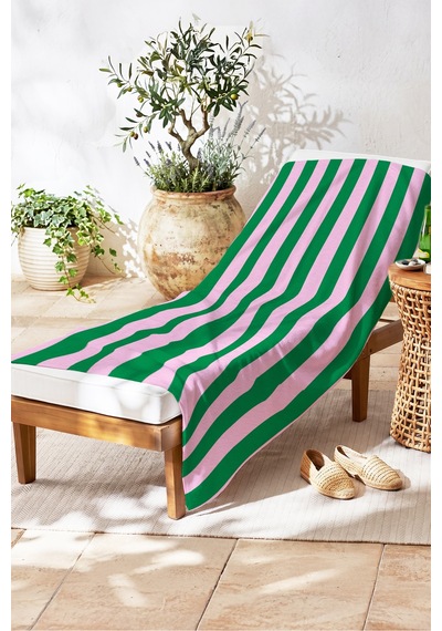 Pembe Çizgili Modern Plaj Havlusu - Minimalist Desenli Havuz Deniz Hızlı Kuruyan Mikrofiber Havlu Çok Renkli
