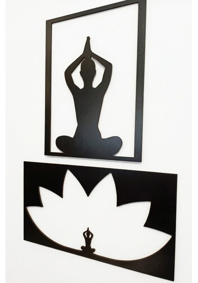 Yoga Ve Meditasyon Temalı Ahşap Tablo Seti Siyah