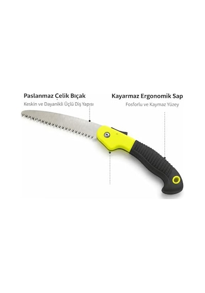 Budama Testeresi Fosforlu Sarı Ergonomik Sap Paslanmaz Çelik Bıçak Ağaç Dalı Ve Kamp Için El Testeresi