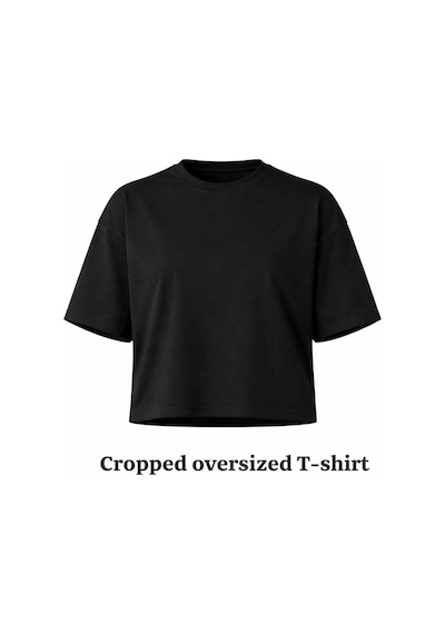 Kadın Siyah Oversize Crop Pamuk T-shirt Siyah