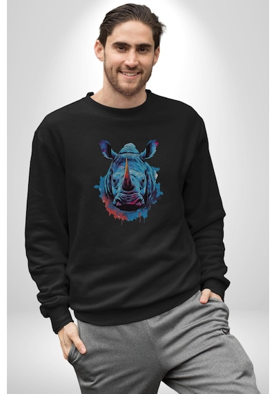 Su Aygırı Hipopotamo Renkli Kadın Erkek Siyah Baskılı Sweatshirt Siyah