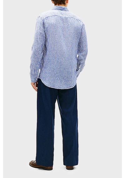 Tommy Hilfiger Çizgili Keten Regular Fit Uzun Kollu Gömlek Erkek Gömlek Mw0mw42400 0a4 Mavi-beyaz