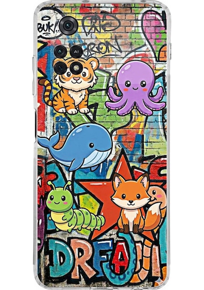 Poco M4 Pro İle Uyumlu Grafiti Mini Tasarımlı Şeffaf Silikon Kılıf Şeffaf