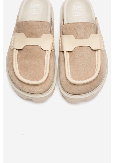 Luvishoes Vela Bej Süet Hakiki Deri Kadın Terlik Bej