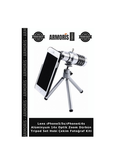 Lens Apple iPhone Uyumlu  5/5s/ıphone4/4s Alüminyum 14x Optik Zoom Dürbün Tripod Set Hobi Çekim Fotoğraf Kiti