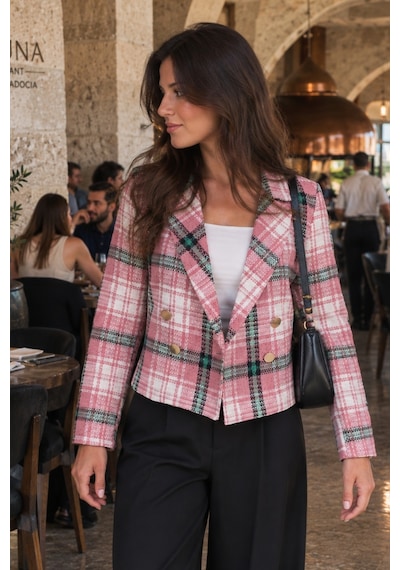Armonika Kadın Gül Kurusu Kruvaze Yaka Tüvit Crop Ceket Arm-24k001014