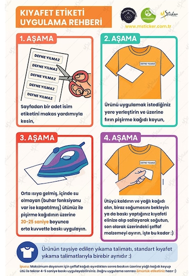 Kıyafet Etiketi - Okul Kıyafetlerine Kişiye Özel 30 Saniyede Kolay Uygulama Yıkamaya Dayanıklı İş Mk Beyaz