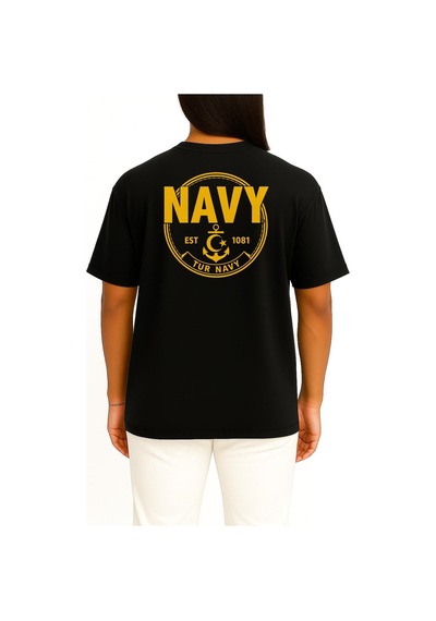 Bahriyeli Collection Oversize Tur Navy Göğüs Ve Sırt Baskılı Unisex T-shirt Siyah
