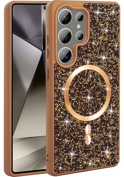 Galaxy S25 Ultra Kılıf Pırlanta Tasarımlı M-safe Şarj Özellikli Zore Mozaik Silikon Kapak Siyah