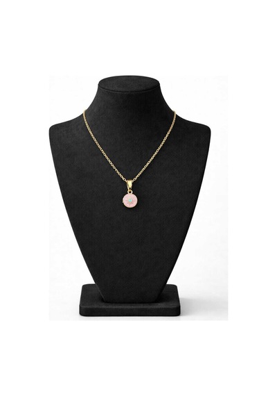 Pembe Mineli Güneş Figürlü Madalyon Kolye Gold