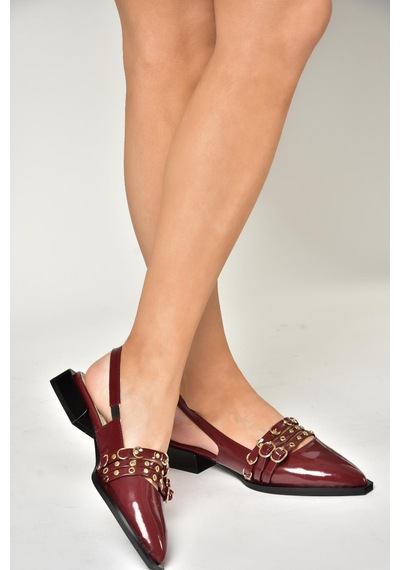 Fox Shoes U518700508 Bordo Rugan Alçak Topuklu Kadın Ayakkabı Bordo