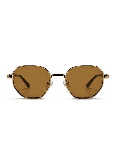 Lipento Kahve Metal Çerçeveli Kahve Camlı Geometrik Unisex Vintage Retro Güneş Gözlüğü Kahverengi