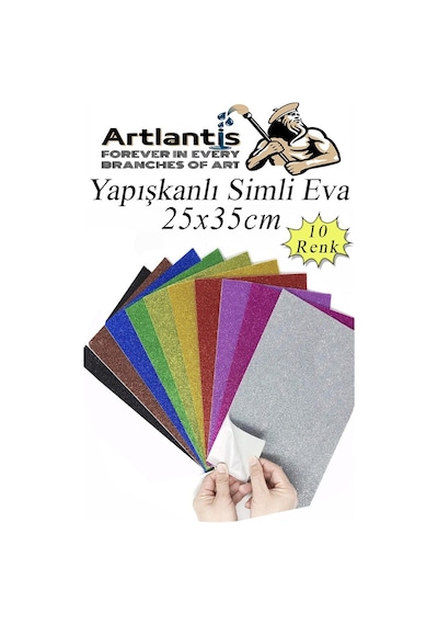 Simli Yapışkanlı Eva 25x35 Cm 10 Renk 1 Paket Yapışkanlı Eva Süngeri 10'lu Okul Kreş Anasınıfı Elişi Etkinlikleri