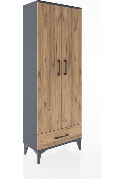 Arges Dolap 4 Raflı Tek Çekmeceli 2 Kapaklı 60x30x163 Antrasit-çam Antrasit