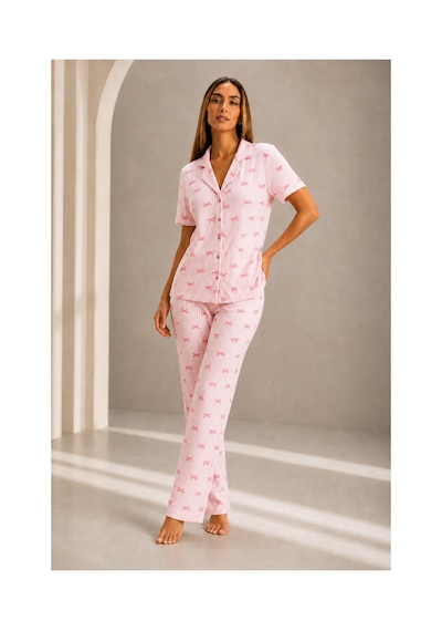 Fit Women Kadın Kısa Kol Rahat Kalıp Şık Pembe Pijama Takımı