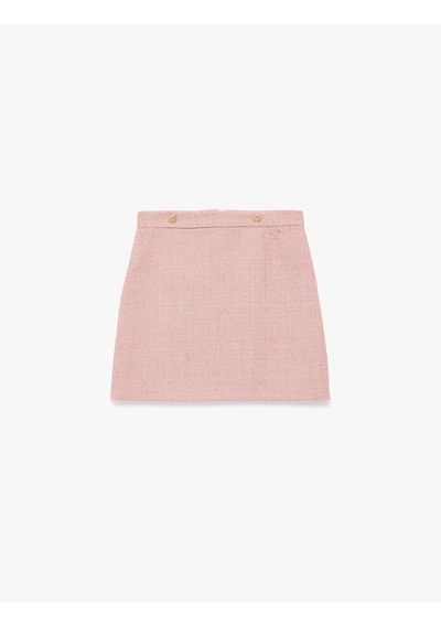 Koton Slim Fit Metal Aksesuarlı Düğmeli Yüksek Bel Tüvit Mini Etek Pembe 7wak70005uw Gül