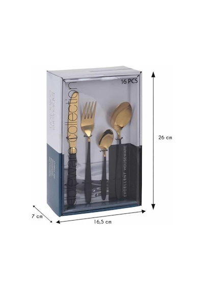 Tmall Home Design Gold Siyah 16 Parça Çatal-Kaşık- Seti Siyah