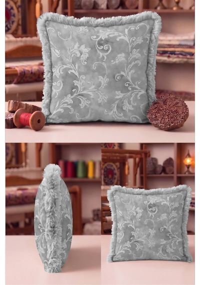 Damask Barok Desenli Saçaklı Yastık Kılıfı - Zarif Avangart Klasik Beyaz Gri Püsküllü Kırlent Kılıfı Kayıp Esinti Saten Damask Barok Desenli Saçaklı Yastık Kılıfı - Zarif Avangart Klasik Beyaz Gri Püsküllü Kırlent Kılıfı Kayıp Esinti Saten