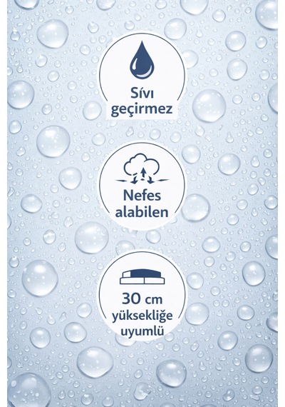 Köşe Lastikli Alez Sıvı Geçirmez, Terletmeyen, Her Yatak Yüksekliğine Uyumlu Beyaz