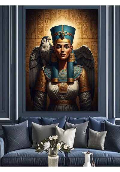Kanatlı Mısır Kraliçesi Nefertiti Tablosu Dekoratif Kanvas - Mdf Ahşap Tablo