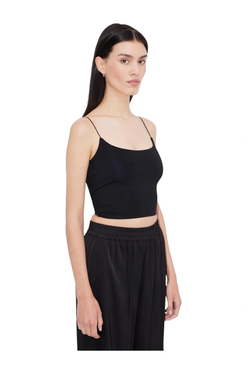 Mamayaga Kadın Askılı Spor Şık U Yaka Crop Top Curve Büstiyer Bluz Siyah