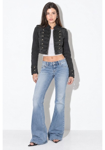 Hiccup Düşük Bel Nakışlı Flare Fit Jean Mavi