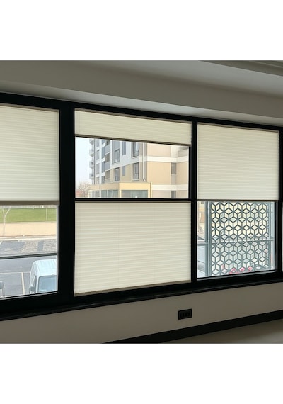 Perdema Yapışkanlı Jalvolin Plise Cam Balkon Perdesi - Ofis Perdesi - Mutfak Perdesi - Salon Perdesi Beyaz