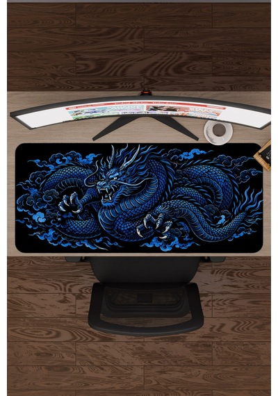 Ejderha Mavi V2 90x40 Xxl Gaming Kauçuk Kaymaz Taban Mouse Pad Fare Altlığı