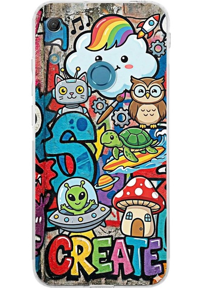 Huawei Y6 Pro 2019 İle Uyumlu Grafiti Create Art Tasarımlı Şeffaf Silikon Kılıf Şeffaf