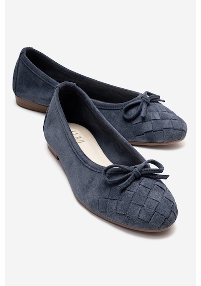 Luvishoes 03 Kot Süet Hakiki Deri Kadın Babet Ayakkabı Mavi