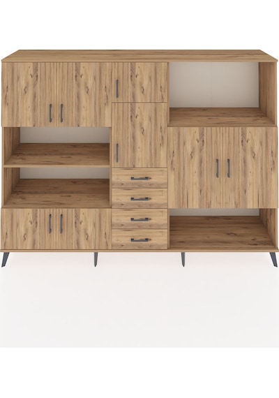 Hyperion Dolap 10 Raflı 4 Çekmeceli 8 Kapaklı 220x44x163 Çam-çam Çam-çam