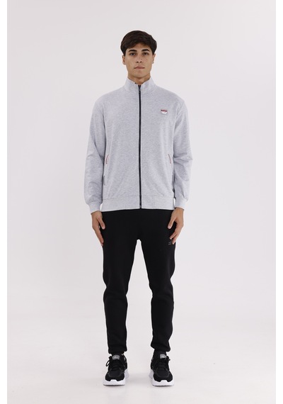 Rowinger Cepli Dik Yaka Tam Fermuarlı Göğüs Arma Detaylı Rahat Kalıp Mevsimlik Sweatshirt Grey