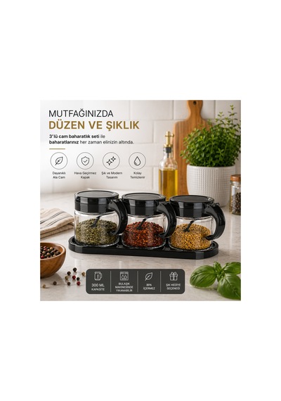 Emilahome Lily Cam Baharatlık 3'lü Set Siyah - 869635809 Diğer