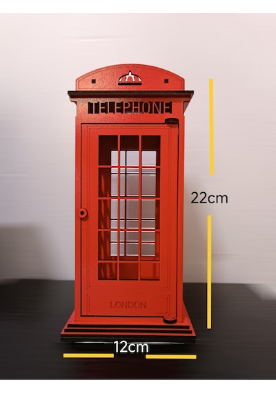 Ahşap Dekoratif Işıklı Londra Telefon Kulübesi - Mumluk, Dekoratif, Süs Londra Telefon Kulübesi