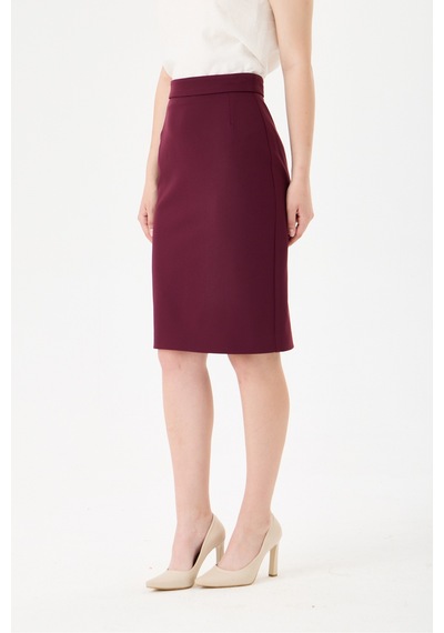 Velnara Moda Yüksek Bel Astarlı Klasik Kısa Kalem Etek- Koyu Mürdüm Bordo Mürdüm - 918325068 Bordo Mürdüm