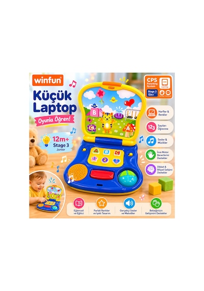 Eğitici Küçük Laptop Oyuncağı Sesli Işıklı 12 Ay+