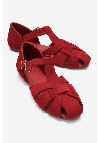 Luvi Shoes Alına Kırmızı Süet Hakiki Deri Kadın Sandalet