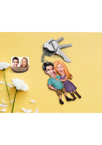 Kişiye Özel Sevgililer Karikatürlü Ahşap Anahtarlık-80
