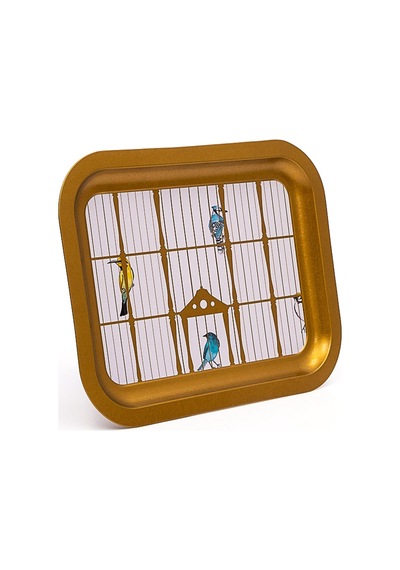 Bird Cage Desenli Küçük Klasik Metal Tepsi, 23 X 30 Cm