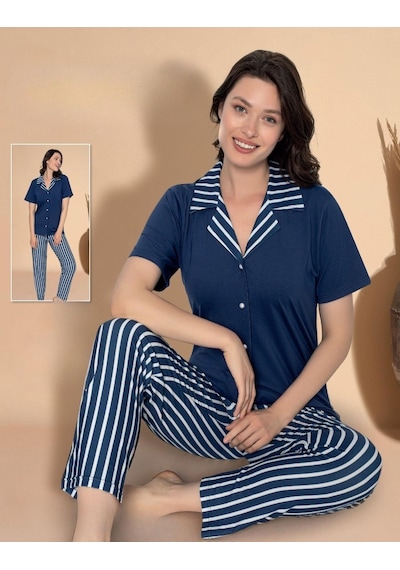 Boyraz Kadın Milan Boydan Düğmeli Kısa Kol İnce Pijama Takımı 11036 - 1 Adet 001