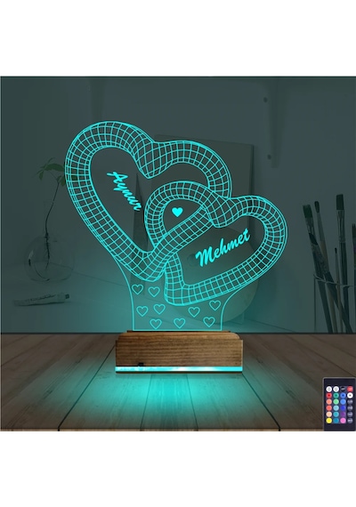 Luvivia Kalp Sevgiliye Hediye Kişiye Özel 3d Lamba - Masa Gece Lambası V14