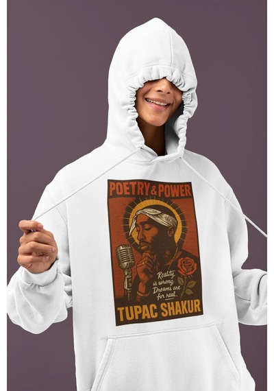 Sevbano Tasarım Tupac Shakur Rapper Baskılı Unisex Oversize 2pac Şarkıcı beyaz