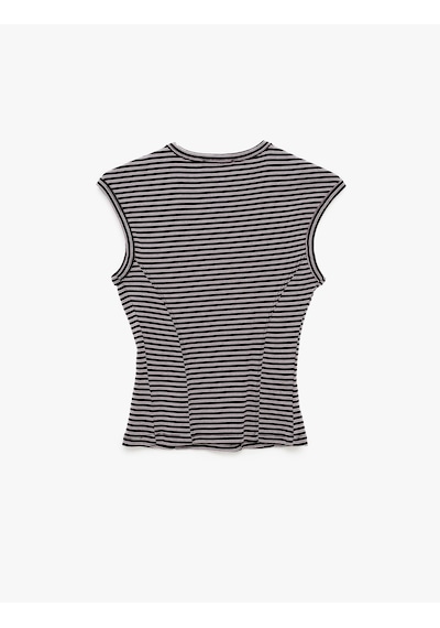 Koton Slim Fit Pamuklu Ribana Bisiklet Yaka Kolsuz Çizgili Tişört Bordo Çizgili 7wak10023pk